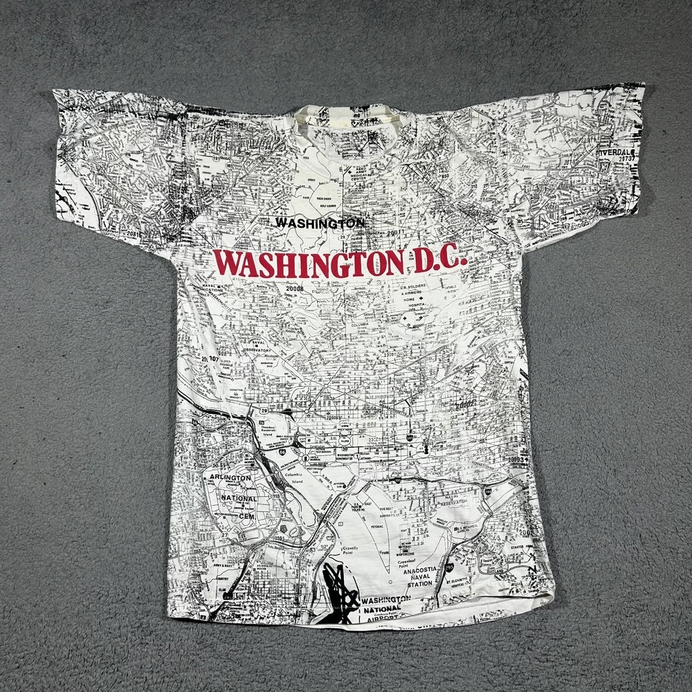 Vintage All Over Print t-shirt Washington DC Road Map 90s USA Mens Large #2110